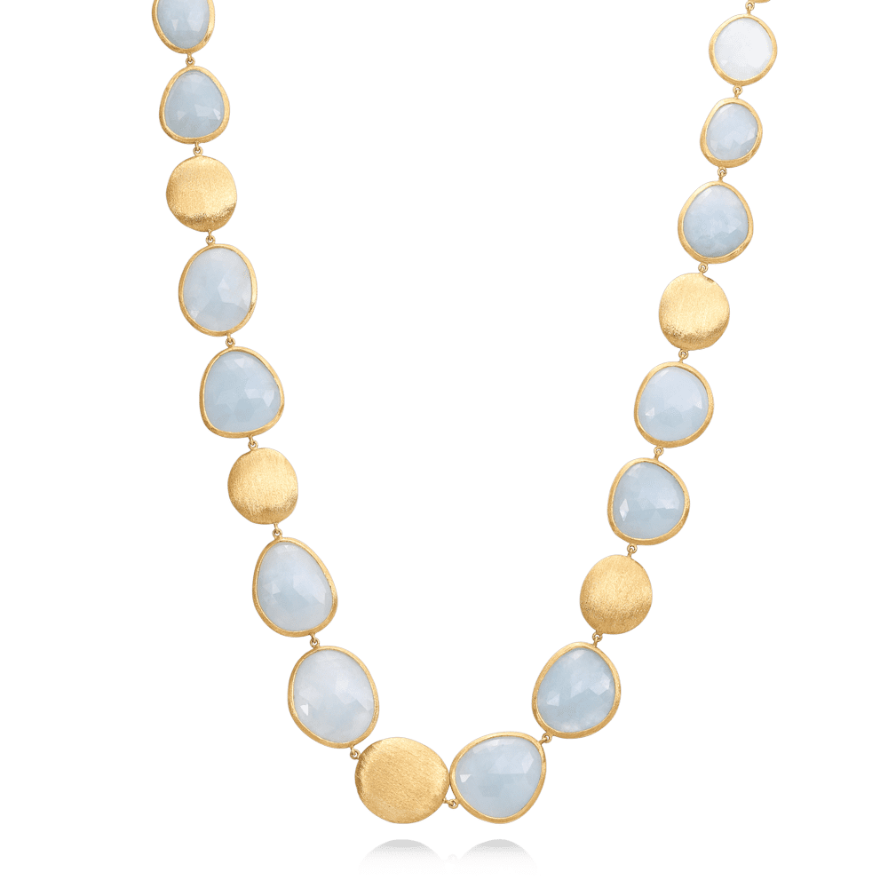Aqua Natural Aquamarine and Gold Nugget Necklace in 18K Yellow Gold Yvel