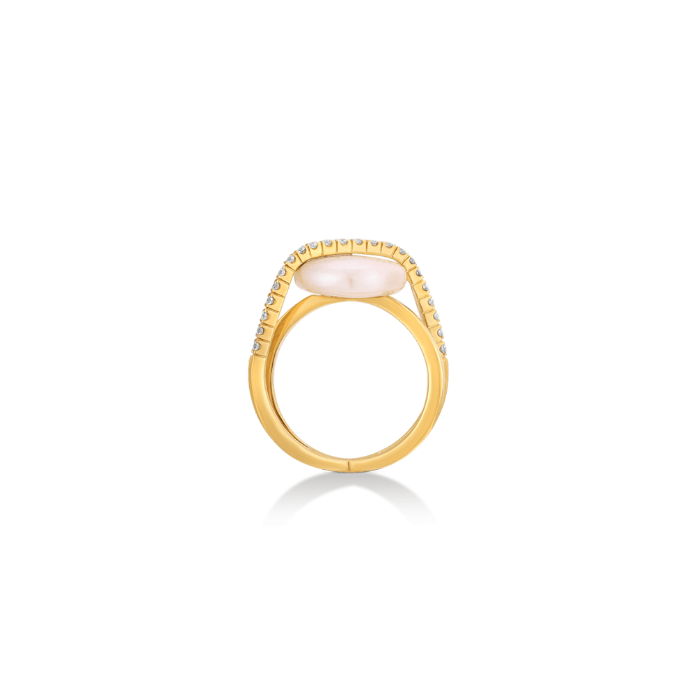 Biwa Round Flat Coin Pearl Ring in 18K Yellow Gold – Yvel