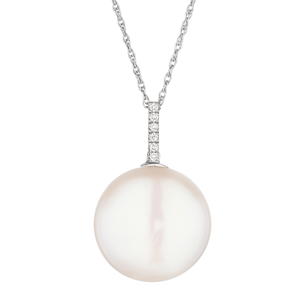 Biwa Coin Pearl and Diamond Necklace in 18K White Gold – Yvel